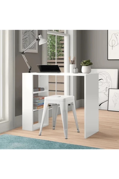 aden home senin evin senin dünyan Kitaplıklı Çalışma Masası, Beyaz Çalışma Masası, Ders Çalışma Masası, - CM55