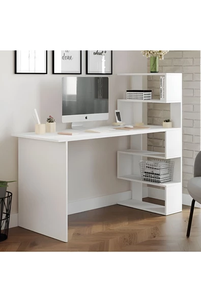 aden home senin evin senin dünyan Kitaplıklı Çalışma Masası, MDF Çalışma Masası Beyaz, Genç Odası, %100 MDF, CM88