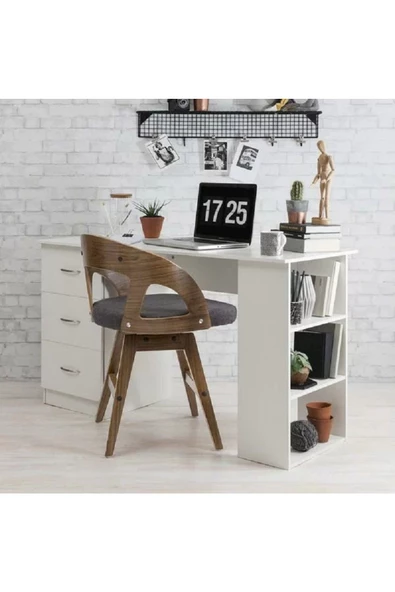 aden home senin evin senin dünyan Kitaplıklı Çalışma Masası, %100 MDF Beyaz Çalışma Masası, Genç Odası, CM89 - 8