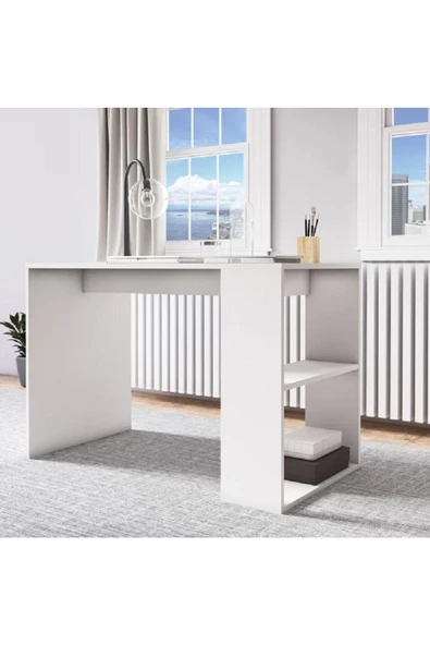 aden home senin evin senin dünyan Beyaz Çalışma Masası, Kitaplıklı Çalışma Masası, Ofis Çalışma Masası, Ders Çalışma Masası - 2