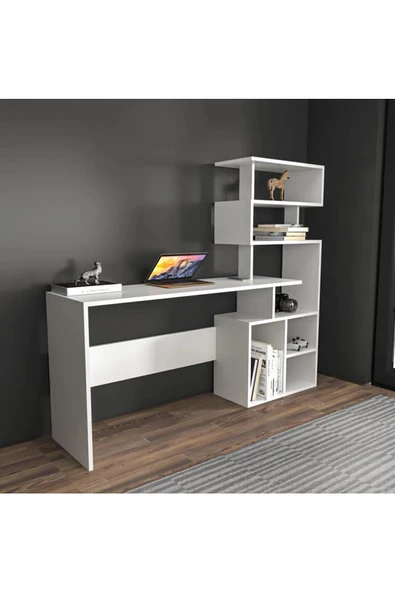 aden home senin evin senin dünyan Kitaplıklı Çalışma Masası, Beyaz Çalışma Masası, Ders Çalışma Masası - CM53 - 2