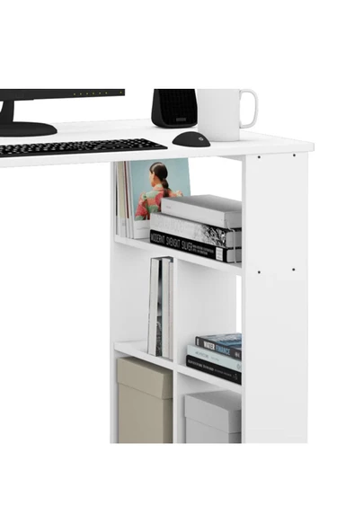 aden home senin evin senin dünyan Kitaplıklı Dekoratif Çalışma Masası, %100 Mdf Beyaz Çalışma Masası, Ders Çalışma Masası - Cm59 - 3