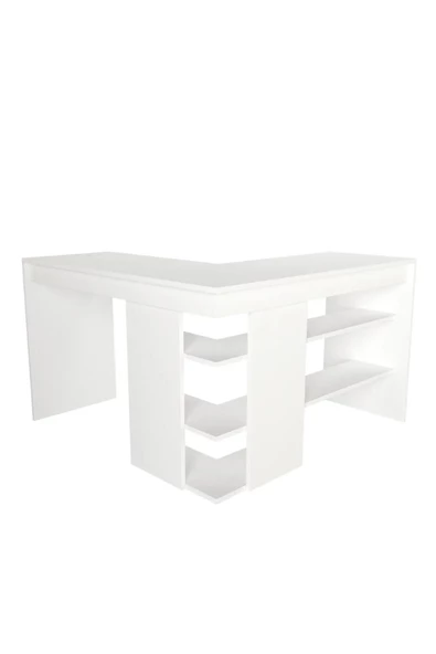 aden home senin evin senin dünyan Kitaplıklı Çalışma Masası, Beyaz Çalışma Masası, Ders Çalışma Masası, L Ofis Masası, 120x120 - CM63 - 5