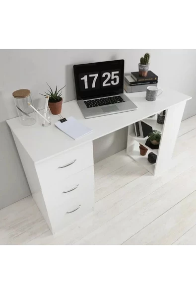 aden home senin evin senin dünyan Kitaplıklı Çalışma Masası, %100 MDF Beyaz Çalışma Masası, Genç Odası, CM89 - 4