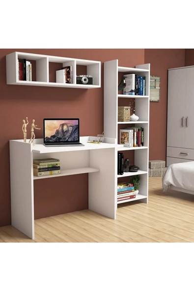 aden home senin evin senin dünyan Kitaplıklı Çalışma Masası, Beyaz Çalışma Masası, Ders Çalışma Masası, Genç Odası - CM01