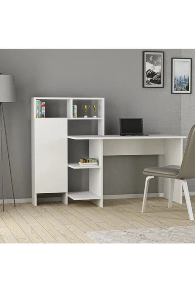 aden home senin evin senin dünyan Beyaz Çalışma Masası, Kitaplıklı Çalışma Masası, Ofis Çalışma Masası, Ders Çalışma Masası - 4