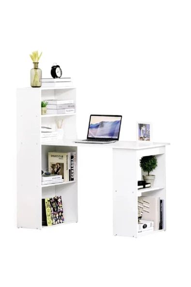 aden home senin evin senin dünyan Beyaz Çalışma Masası, %100 Mdf Kitaplıklı Çalışma Masası, Ofis Çalışma Masası, Ders Çalışma Masası - 4