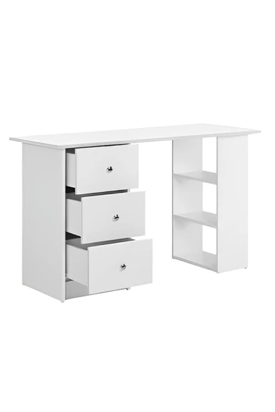 aden home senin evin senin dünyan Kitaplıklı Beyaz Çalışma Masası, %100 Mdf Çalışma Masası, Çekmeceli Masa, Genç Odası - 2