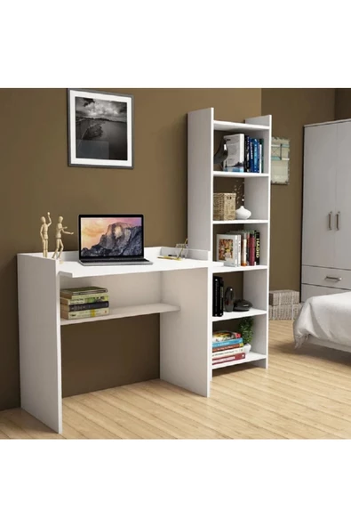 aden home senin evin senin dünyan Beyaz Çalışma Masası, Kitaplıklı Çalışma Masası, Ofis Çalışma Masası, Ders Çalışma Masası - CM85 - 2