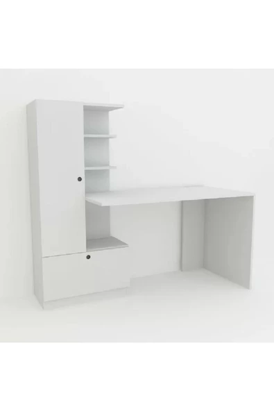 aden home senin evin senin dünyan Mira B Kitaplıklı Dekoratif Beyaz Çalışma Masası, Genç Odası, %100 MDF, CM30B - 3