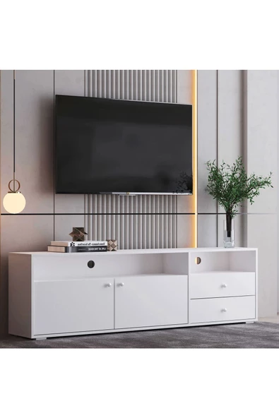 aden home senin evin senin dünyan Beyaz TV ünitesi, MDF TV ünitesi, Kapaklı TV Sehpa Ünitesi, Beyaz MDF TV Ünitesi Konsol, TVU109 - 2