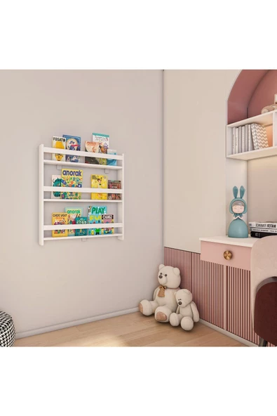 aden home senin evin senin dünyan Çocuk Odası Duvar Rafı, Çocuk Odası Eğitici Kitaplık, Beyaz Montessori Kitaplık, Çocuk Kitaplık