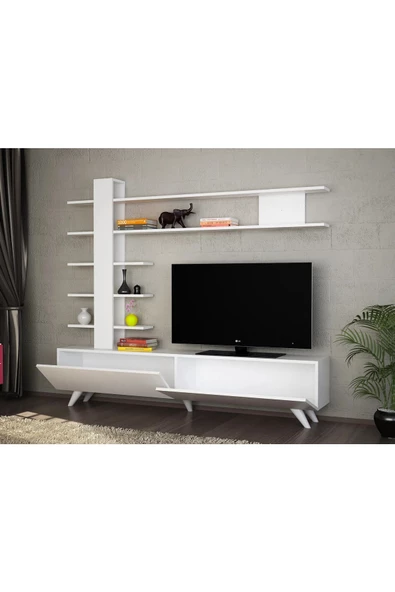 aden home senin evin senin dünyan Beyaz TV ünitesi, MDF TV ünitesi, Kapaklı Raflı TV Sehpa Ünitesi, Beyaz MDF TV Ünitesi Konsol TVU113 - 3