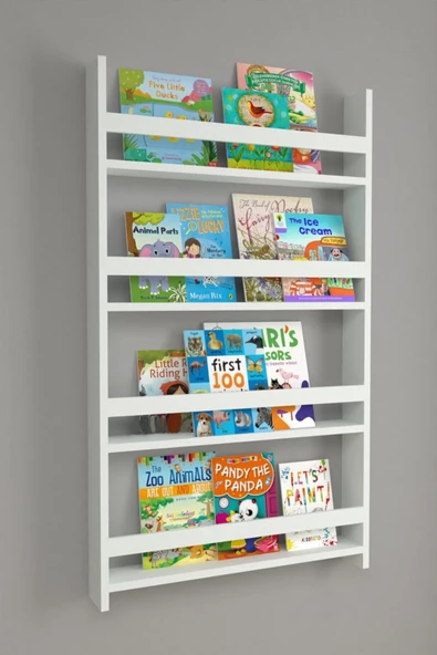 aden home senin evin senin dünyan Çocuk Odası Duvar Rafı, Çocuk Odası Eğitici Kitaplık, Beyaz Montessori Kitaplık, 120cm, MCKTP01 - 2