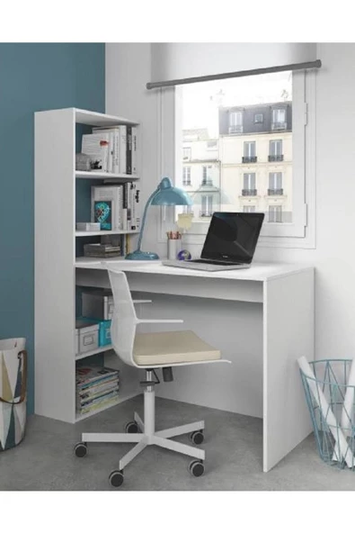 aden home senin evin senin dünyan Kitaplıklı Dekoratif Çalışma Masası, %100 Mdf Beyaz Çalışma Masası, Genç Odası - Cm48 - 3