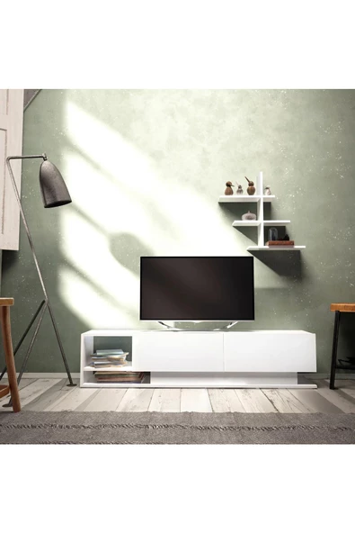 aden home senin evin senin dünyan Beyaz TV ünitesi, MDF TV ünitesi, Kapaklı Raflı TV Sehpa Ünitesi, Beyaz MDF TV Ünitesi Konsol