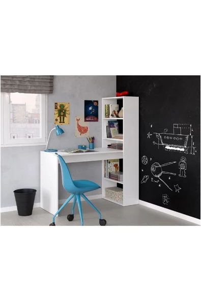 aden home senin evin senin dünyan Kitaplıklı Dekoratif Çalışma Masası, %100 Mdf Beyaz Çalışma Masası, Genç Odası - Cm48 - 2