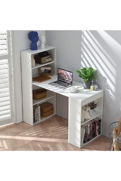aden home senin evin senin dünyan Beyaz Çalışma Masası, %100 Mdf Kitaplıklı Çalışma Masası, Ders Çalışma Masası
