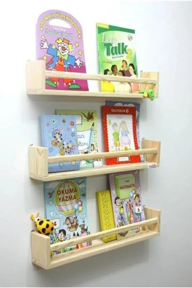 aden home senin evin senin dünyan Montessori Çocuk ve Bebek Odası Duvar Rafı, Eğitici Ahşap Kitaplık Rafı, 3'lü Set, ACKTP08