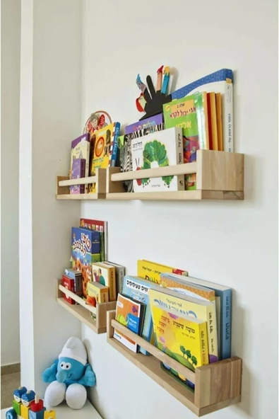 aden home senin evin senin dünyan Montessori Çocuk ve Bebek Odası Duvar Rafı, Eğitici Ahşap Kitaplık Rafı, 4'lü Set, ACKTP07