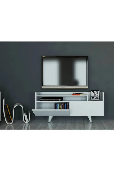 aden home senin evin senin dünyan Beyaz TV ünitesi, MDF TV ünitesi, Kitaplıklı TV Sehpa Ünitesi, Beyaz MDF TV Ünitesi Konsol TVU114 - 3