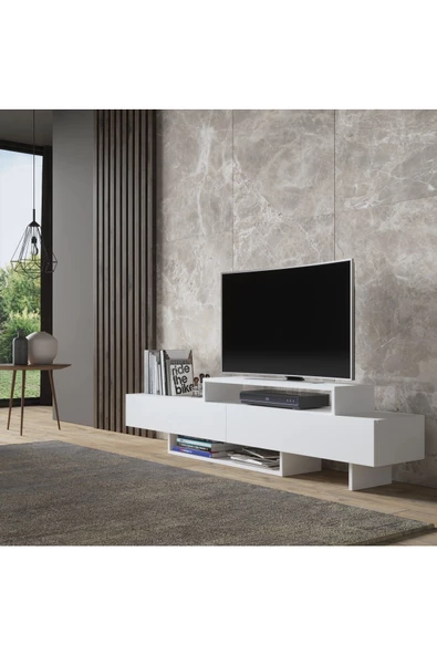 aden home senin evin senin dünyan Beyaz TV Ünitesi, MDF TV Ünitesi, Kapaklı TV Sehpa Ünitesi, Beyaz MDF TV Ünitesi Konsol, TVU72 - 4