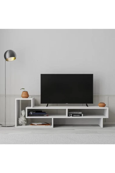 aden home senin evin senin dünyan Dekoratif Beyaz Tv Ünitesi, Kitaplıklı Tv Ünitesi, %100 Mdf Tv Ünitesi, Tvu18