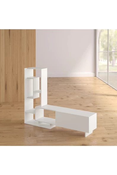 aden home senin evin senin dünyan Beyaz TV Ünitesi, MDF TV Ünitesi, Kitaplıklı TV Sehpa Ünitesi, Beyaz MDF TV Ünitesi Konsol, TVU73 - 6