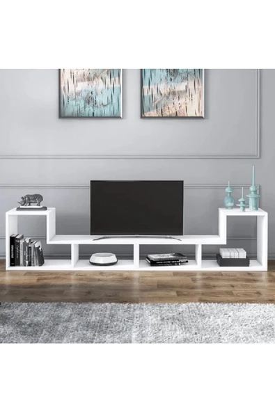 aden home senin evin senin dünyan Gordon Modern TV Ünitesi, 2 Bölmeli TV Ünitesi, 120cm-240cm , Beyaz Tasarım %100 MDF, TVU07 - 6