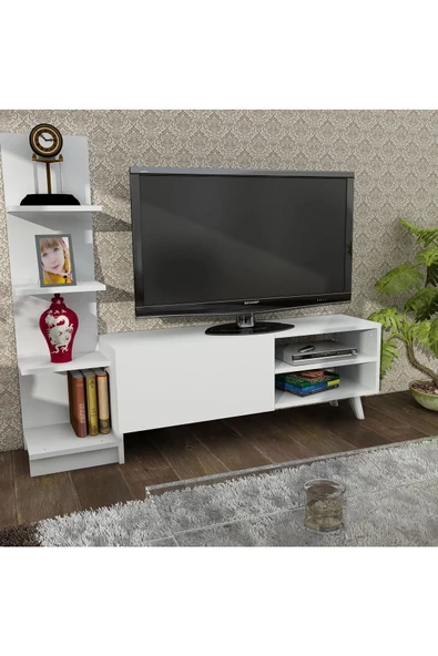 aden home senin evin senin dünyan Beyaz  MDF TV Ünitesi, Kitaplıklı Raflı TV Sehpa Ünitesi, Beyaz TV Ünitesi Konsol, TVU78