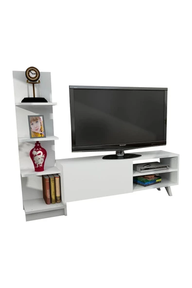 aden home senin evin senin dünyan Beyaz  MDF TV Ünitesi, Kitaplıklı Raflı TV Sehpa Ünitesi, Beyaz TV Ünitesi Konsol, TVU78 - 3