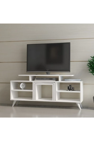 aden home senin evin senin dünyan Falcone Modern TV Ünitesi, 2'li Sehpalı TV Ünitesi, Beyaz Tasarım %100 MDF, TVU10