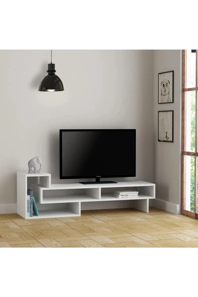 aden home senin evin senin dünyan Beyaz tv ünitesi, mdf tv ünitesi, kitaplıklı tv sehpa ünitesi, beyaz mdf tv ünitesi konsol, tvu55