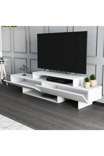 aden home senin evin senin dünyan Beyaz TV Ünitesi, MDF TV Ünitesi, Kapaklı TV Sehpa Ünitesi, Beyaz MDF TV Ünitesi Konsol, TVU74 - 4