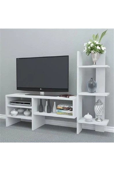 aden home senin evin senin dünyan Hector Modern Raflı TV Ünitesi, Kitaplıklı TV Ünitesi, 160cm , Beyaz Tasarım %100 MDF, TVU06