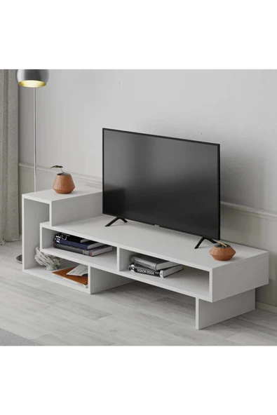 aden home senin evin senin dünyan Dekoratif Beyaz Tv Ünitesi, Kitaplıklı Tv Ünitesi, %100 Mdf Tv Ünitesi, Tvu18 - 2