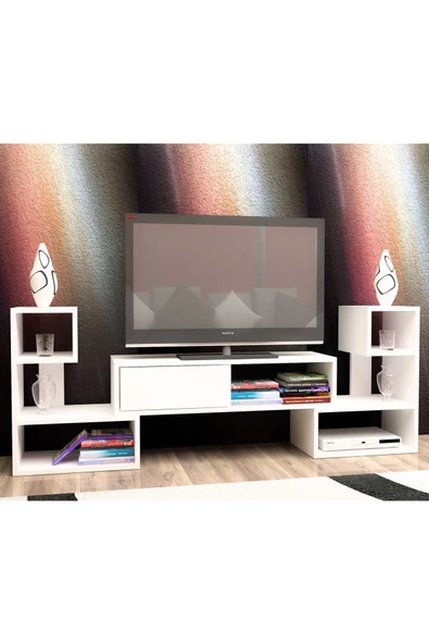 aden home senin evin senin dünyan Beyaz TV Ünitesi, MDF TV Ünitesi, Kapaklı TV Sehpa Ünitesi, Beyaz MDF TV Ünitesi Konsol, TVU57 - 3