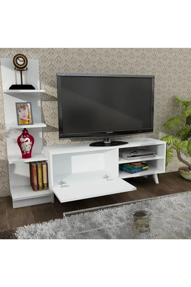 aden home senin evin senin dünyan Beyaz  MDF TV Ünitesi, Kitaplıklı Raflı TV Sehpa Ünitesi, Beyaz TV Ünitesi Konsol, TVU78 - 2