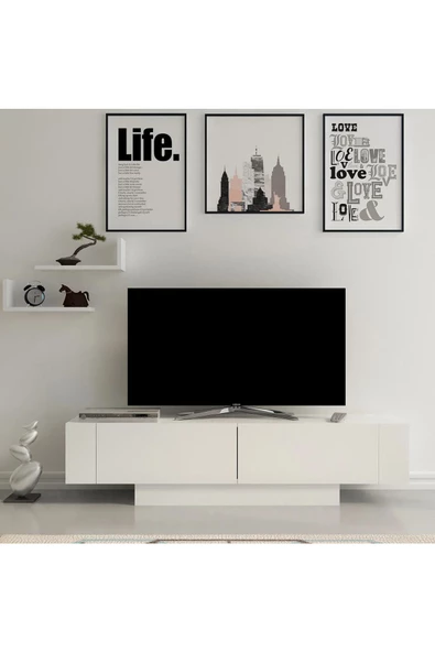 aden home senin evin senin dünyan Beyaz TV Ünitesi, MDF TV Ünitesi, Raflı TV Sehpa Ünitesi, Beyaz MDF TV Ünitesi Konsol, TVU69