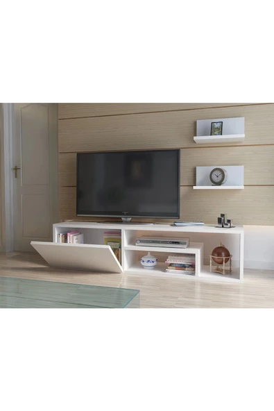 aden home senin evin senin dünyan Beyaz TV Ünitesi MDF TV Ünitesi Kapaklı TV Sehpa Ünitesi Beyaz MDF TV Ünitesi Konsol TVU64 - 2