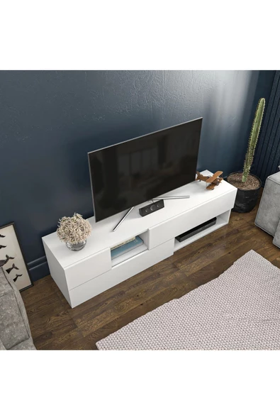 aden home senin evin senin dünyan Beyaz TV Ünitesi, MDF TV Ünitesi, Kapaklı TV Sehpa Ünitesi, Beyaz MDF TV Ünitesi Konsol, TVU66 - 5