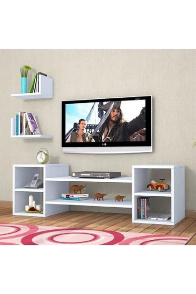 aden home senin evin senin dünyan Duvar Raflı Tv Ünitesi, %100 Mdf Kitaplıklı Tv Ünitesi, Beyaz Tv Ünitesi, Tvu05