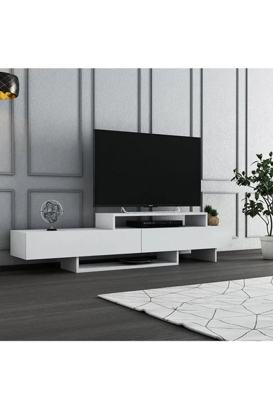 aden home senin evin senin dünyan Beyaz TV Ünitesi, MDF TV Ünitesi, Kapaklı TV Sehpa Ünitesi, Beyaz MDF TV Ünitesi Konsol, TVU74 - 2