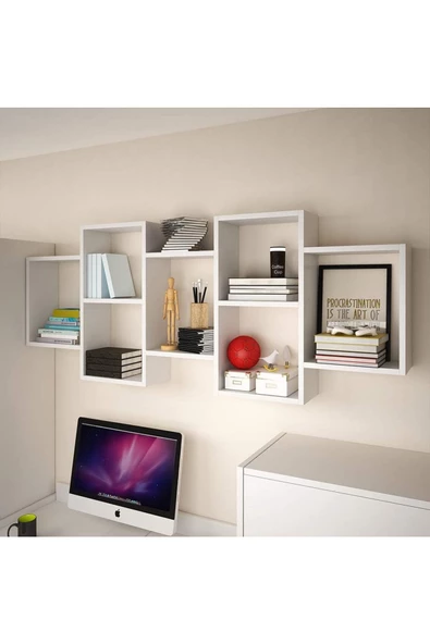 aden home senin evin senin dünyan Dekoratif Duvar Rafı, Beyaz Duvar Rafı, Duvar Rafı Kitaplık, Çok Amaçlı Raf, %100 MDF