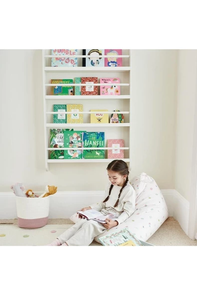 aden home senin evin senin dünyan Montessori Dekoratif Eğitici Kitaplık, Çocuk Bebek Odası Duvar Rafı, 110x70cm Beyaz Mdf, M-dr06