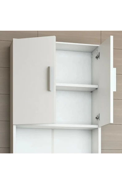 aden home senin evin senin dünyan Çamaşır Kurutma Makinesi Dolabı, Beyaz Banyo Dolabı, 4 Raflı Kapaklı Banyo Dolabı, %100 Mdf - 5