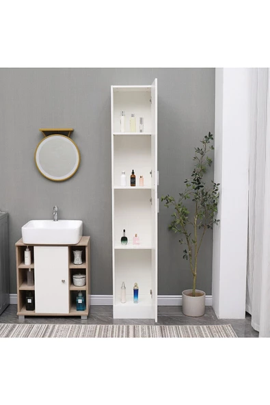 aden home senin evin senin dünyan Beyaz Banyo Dolabı, Çok Amaçlı Dolap, Kapaklı Banyo Dolabı, Mutfak Kiler Erzak Dolabı - 4