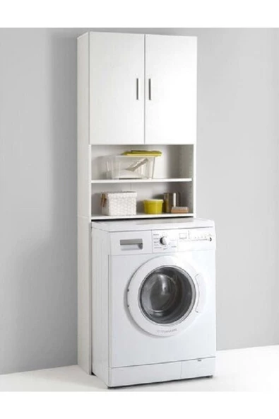 aden home senin evin senin dünyan Çamaşır Kurutma Makinesi Dolabı, Beyaz Banyo Dolabı, 4 Raflı Kapaklı Banyo Dolabı, %100 Mdf - 3
