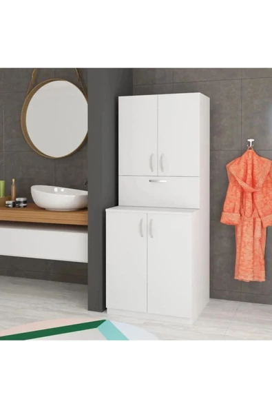 aden home senin evin senin dünyan Çamaşır Kurutma Makinesi Dolabı, %100 Mdf Beyaz Banyo Dolabı, Kapaklı Çamaşır Makinesi Banyo Dolabı - 2
