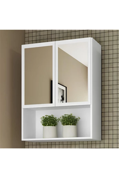 aden home senin evin senin dünyan Aynalı Banyo Dolabı, Banyo Lavabo Dolabı, %100 Beyaz MDF Kapaklı Banyo Dolabı